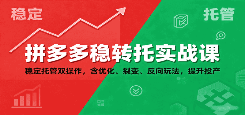 拼多多稳转托实战课：稳定托管双操作，含优化、裂变、反向玩法，提升投产-金启