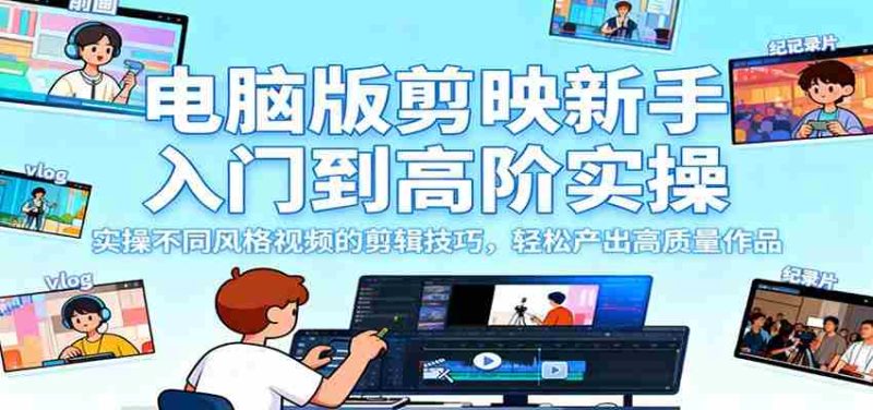 电脑版剪映新手入门到高阶实操,实操不同风格视频的剪辑技巧,轻松产出高质量作品-金启