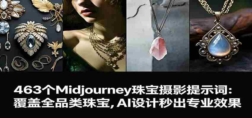 463个Midjourney珠宝摄影提示词：覆盖全品类珠宝，AI设计秒出专业效果-金启