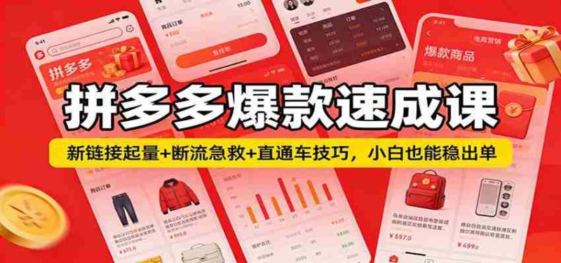 拼多多爆款速成课：新链接起量+断流急救+直通车技巧，小白也能稳出单-金启