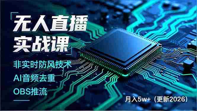 （17012期）无人直播实战课，非实时防风技术、AI音频去重、OBS推流，建立技术壁垒，月入5w+（更新2026）-金启