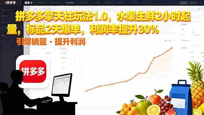 （16429期）拼多多 擎天柱玩法1.0，水果生鲜2小时起量，标品2天爆单，利润率提升30%-金启