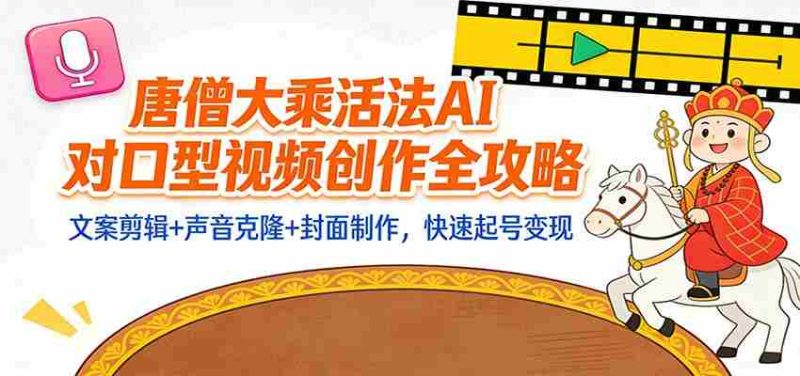 “大乘活法”AI对口型视频创作全攻略：文案剪辑+声音克隆+封面制作，快速起号变现-金启