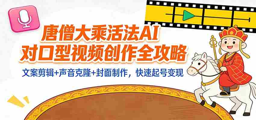 “大乘活法”AI对口型视频创作全攻略：文案剪辑+声音克隆+封面制作，快速起号变现-金启