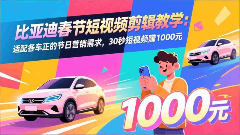 （17320期）比亚迪春节短视频剪辑教学：适配各车企的节日营销需求，30秒短视频赚1000元-金启