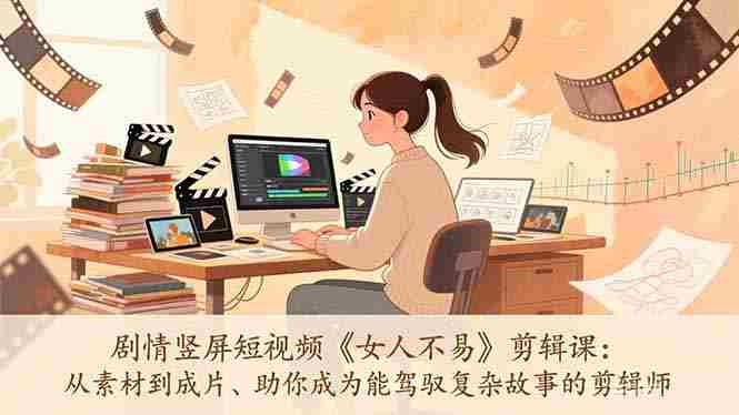 （17305期）剧情竖屏短视频《女人不易》剪辑课：从素材到成片、助你成为能驾驭复杂故事的剪辑师-金启