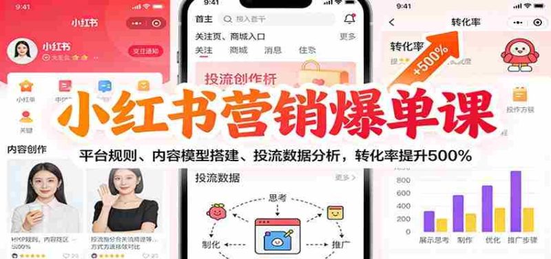 小红书营销爆单课：平台规则、内容模型搭建、投流数据分析，转化率提升500%-金启
