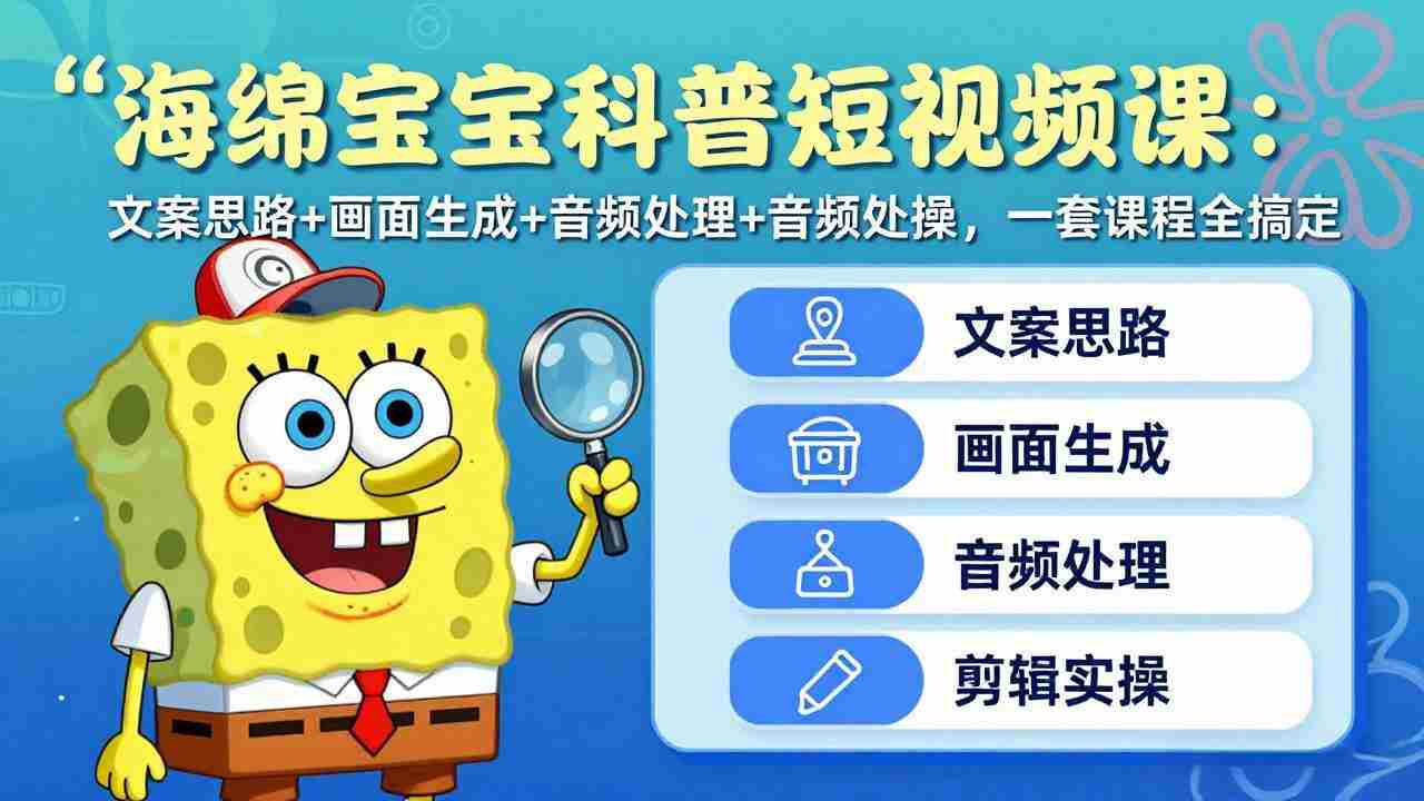 （17756期）海绵宝宝科普短视频课：文案思路+画面生成+音频处理+剪辑实操，一套课程全搞定-金启创业网 - 网上赚钱方法教程大全 - www.jinqi6.top