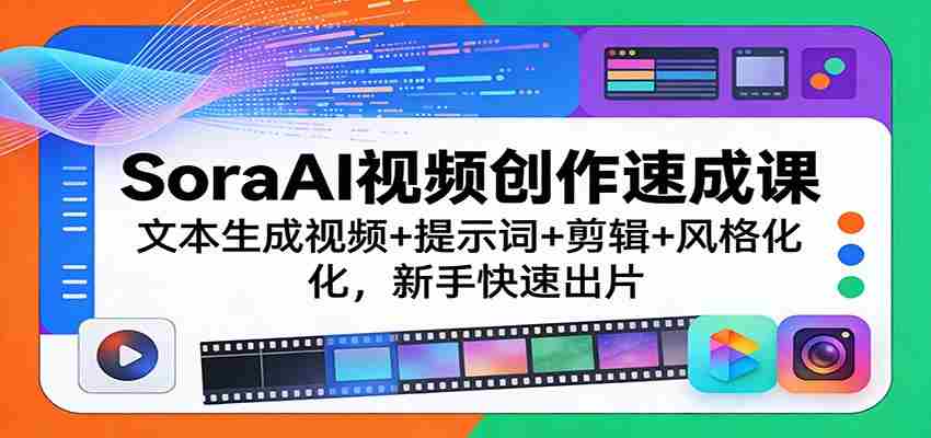 SoraAI视频创作速成课：文本生成视频+提示词+剪辑+风格化，新手快速出片-金启创业网 - 网上赚钱方法教程大全 - www.jinqi6.top