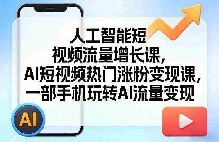 人工智能短视频流量增长课，AI短视频热门涨粉变现课，一部手机玩转AI流量变现-金启创业网 - 网上赚钱方法教程大全 - www.jinqi6.top