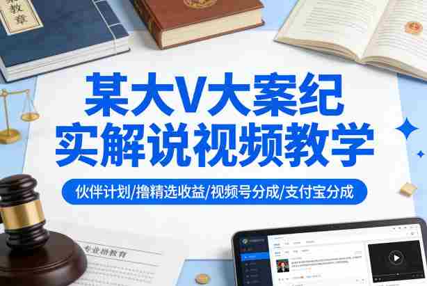 某大V大案纪实解说视频教学，可做伙伴计划、撸精选收益，视频号和支付宝分成计划均可-金启创业网 - 网上赚钱方法教程大全 - www.jinqi6.top