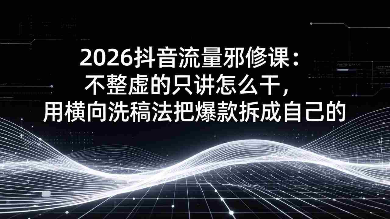 （17725期）2026抖音流量邪修课：不整虚的只讲怎么干，用横向洗稿法把爆款拆成自己的-金启创业网 - 网上赚钱方法教程大全 - www.jinqi6.top