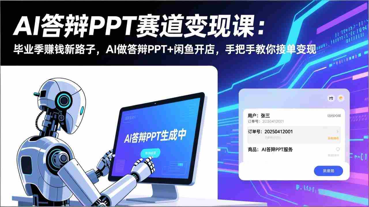 （17546期）AI答辩PPT赛道变现课：毕业季赚钱新路子，AI做答辩PPT+闲鱼开店，手把手教你接单变现-金启
