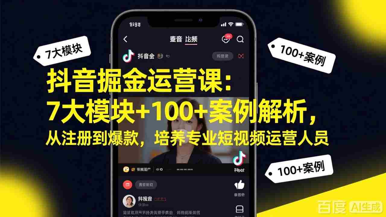 （17573期）抖音掘金运营课：7大模块+100+案例解析，从注册到爆款，培养专业短视频运营人员-金启创业网 - 网上赚钱方法教程大全 - www.jinqi6.top