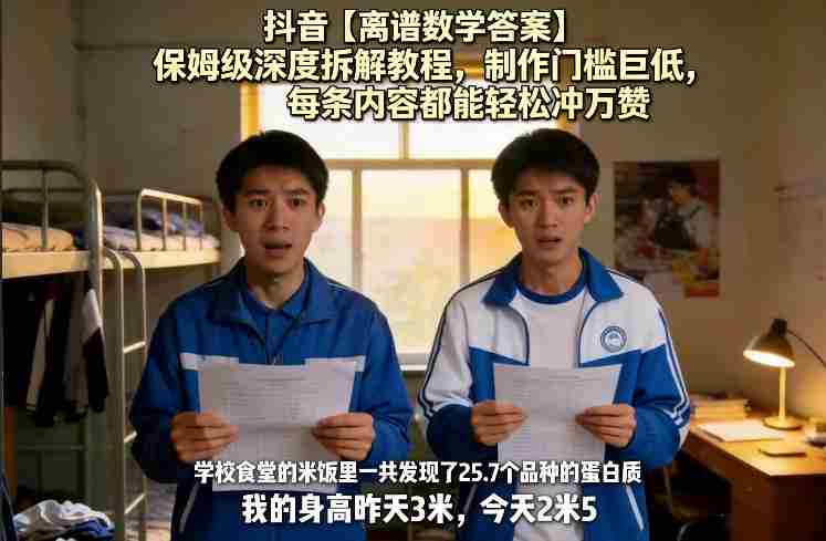 抖音【离谱数学答案】保姆级深度拆解教程，制作门槛巨低，每条内容都能轻松冲万赞，附详细步骤-金启创业网 - 网上赚钱方法教程大全 - www.jinqi6.top
