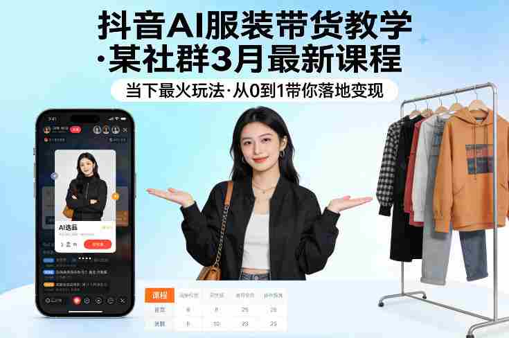 抖音AI服装带货教学，某社群3月最新课程，当下最火玩法，从0到1带你落地变现-金启创业网 - 网上赚钱方法教程大全 - www.jinqi6.top