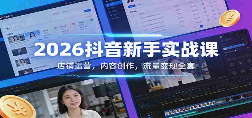 2026抖音新手实战课：店铺运营，内容创作，流量变现全套-金启