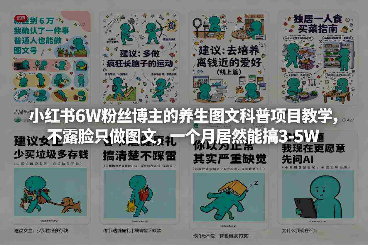 小红书6W粉丝博主的养生图文科普项目教学，不露脸只做图文，一个月居然能搞3-5W-金启