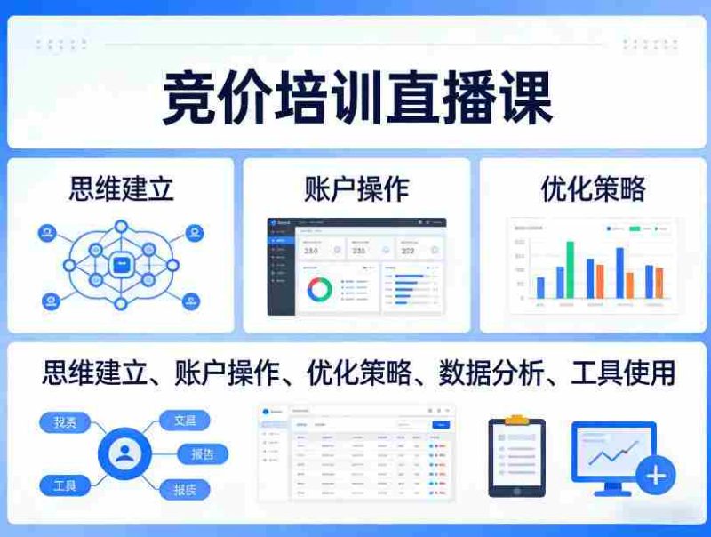 竞价培训直播课，覆盖思维建立、账户操作、优化策略、数据分析、工具使用等，全方位提升效果-金启创业网 - 网上赚钱方法教程大全 - www.jinqi6.top