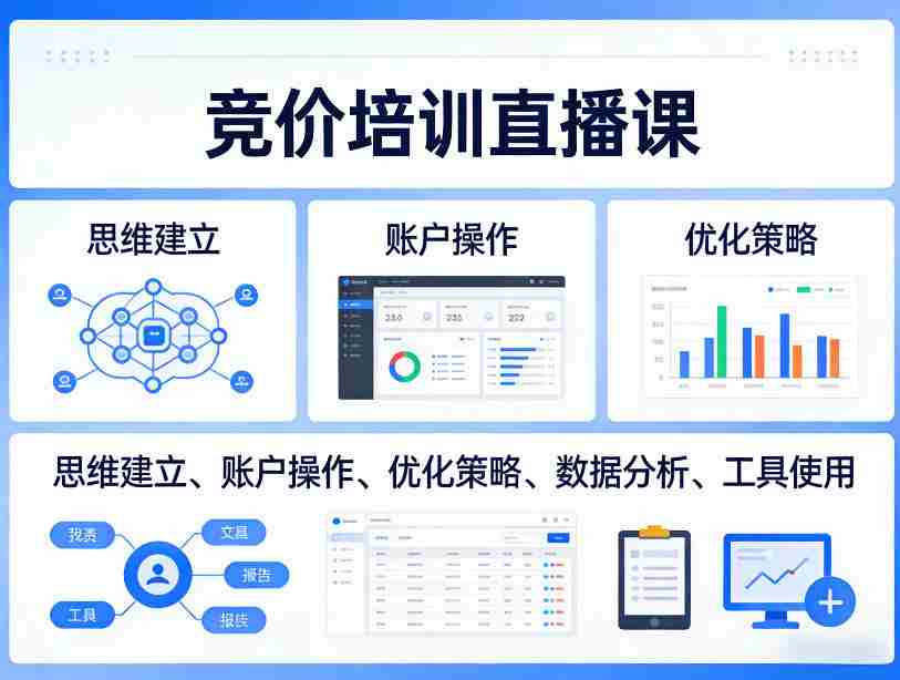 竞价培训直播课，覆盖思维建立、账户操作、优化策略、数据分析、工具使用等，全方位提升效果-金启创业网 - 网上赚钱方法教程大全 - www.jinqi6.top
