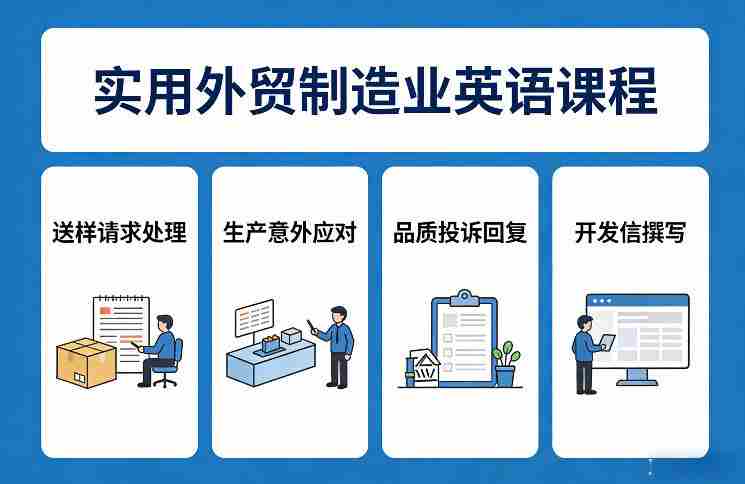 实用外贸制造业英语课程，教你专业处理送样请求、应对生产意外、回复品质投诉、撰写开发信等-金启