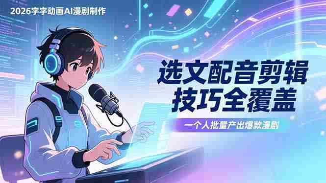 （17477期）2026字字动画AI漫剧制作-1期，选文配音剪辑技巧全覆盖，一个人就能批量产出爆款漫剧-金启