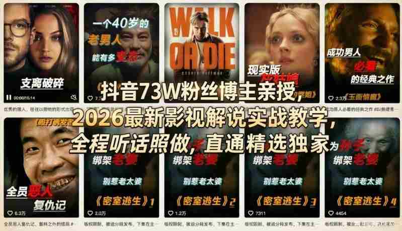抖音73W粉丝博主亲授，2026最新影视解说实战教学，全程听话照做，直通精选独家-金启创业网 - 网上赚钱方法教程大全 - www.jinqi6.top