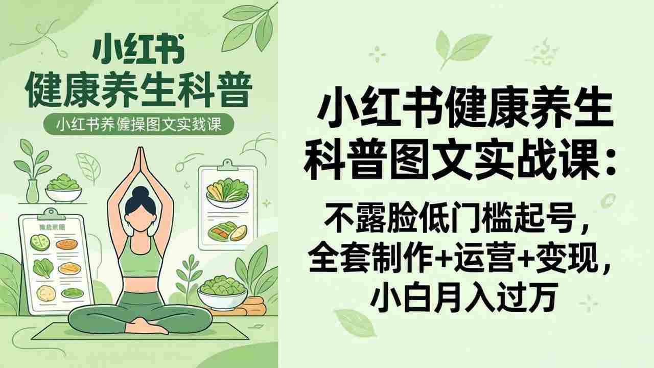 （18033期）2026小红书健康养生科普图文实战课：不露脸低门槛起号，全套制作+运营+变现，小白月入过万-金启创业网 - 网上赚钱方法教程大全 - www.jinqi6.top
