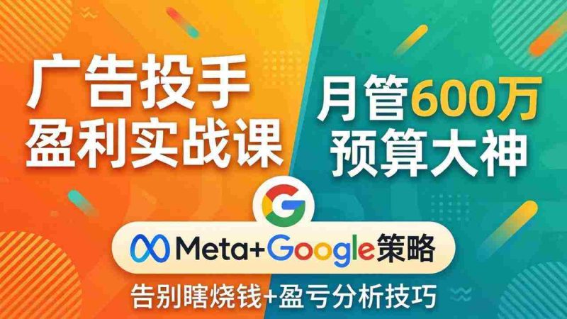 （17925期）广告投手盈利实战课：月管600万预算大神，带你告别瞎烧钱，Meta+Google策略+盈亏分析-金启创业网 - 网上赚钱方法教程大全 - www.jinqi6.top