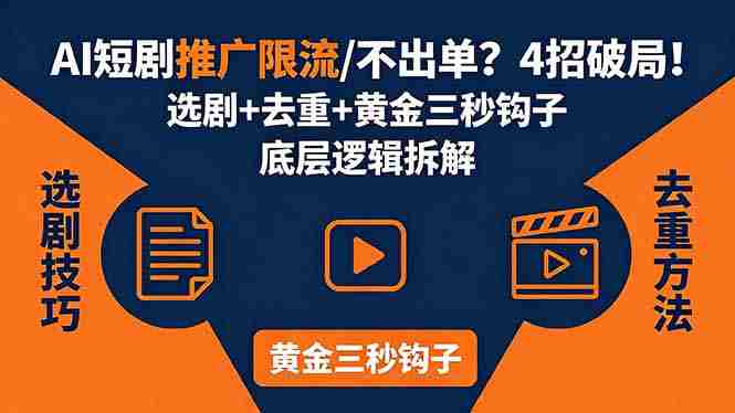 （18253期）AI短剧推广总被限流、不出单？4招选剧+去重技巧+黄金三秒钩子，手把手拆解底层逻辑-金启创业网 - 网上赚钱方法教程大全 - www.jinqi6.top