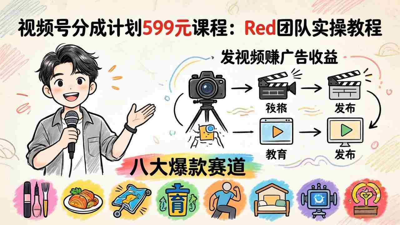 （18088期）视频号分成计划599元课程：Red团队实操教程，发视频赚广告收益，八大爆款赛道全掌握-金启创业网 - 网上赚钱方法教程大全 - www.jinqi6.top