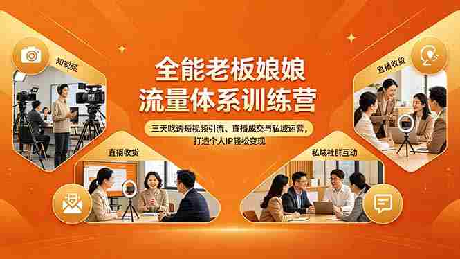 （18187期）全能老板娘流量体系训练营，三天吃透短视频引流、直播成交与私域运营，打造个人IP轻松变现-金启创业网 - 网上赚钱方法教程大全 - www.jinqi6.top