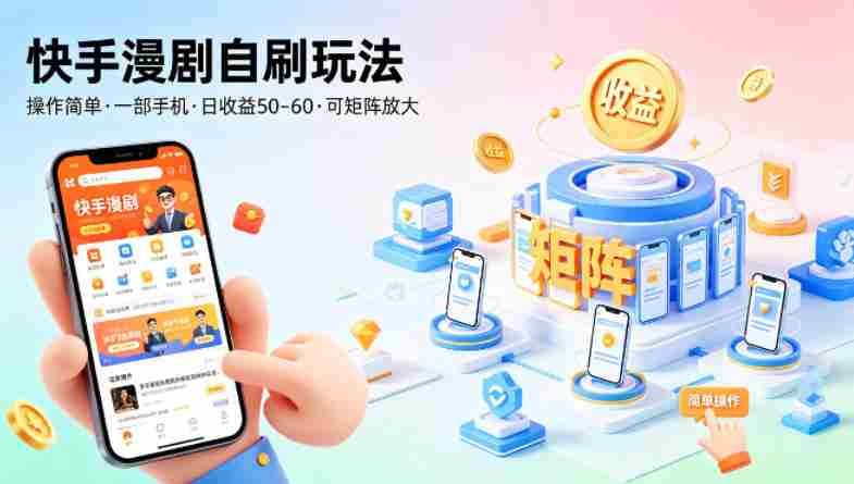 快手漫剧自刷玩法，操作简单，一部手机就可以做，一天50-60收益，可矩阵放大【揭秘】-金启创业网 - 网上赚钱方法教程大全 - www.jinqi6.top