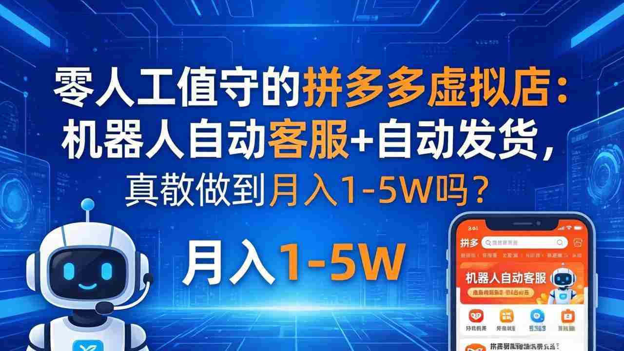（18183期）零人工值守的拼多多虚拟店：机器人自动客服+ 自动发货，真能做到月入 1-5W 吗？-金启创业网 - 网上赚钱方法教程大全 - www.jinqi6.top