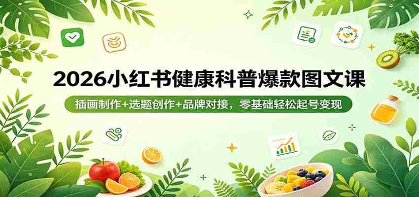 2026小红书健康科普爆款图文课：插画制作+选题创作+品牌对接，零基础轻松起号变现-金启创业网 - 网上赚钱方法教程大全 - www.jinqi6.top