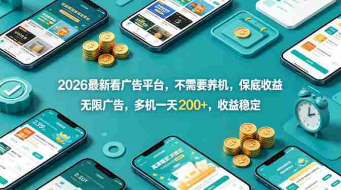 2026最新看广告平台，不需要养机，保底收益，无限广告，多机一天200+，收益稳定【揭秘】-金启创业网 - 网上赚钱方法教程大全 - www.jinqi6.top