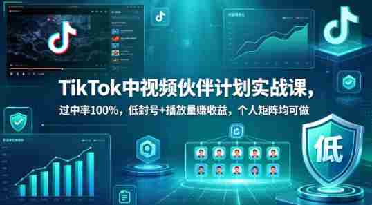 TikTok中视频伙伴计划实战课，过中率100%，低封号+播放量賺收益，个人矩阵均可做-金启创业网 - 网上赚钱方法教程大全 - www.jinqi6.top