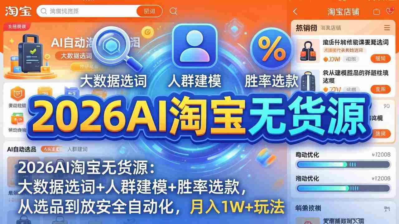 （17955期）2026AI淘宝无货源-4月更新：大数据选词+人群建模+胜率选款，从选品到放大全自动化，月入1W+玩法-金启创业网 - 网上赚钱方法教程大全 - www.jinqi6.top