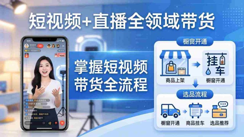 （17915期）短视频+直播全领域带货-更新：掌握橱窗开通、挂车、选品、爆款文案改编等短视频带货全流程-金启创业网 - 网上赚钱方法教程大全 - www.jinqi6.top