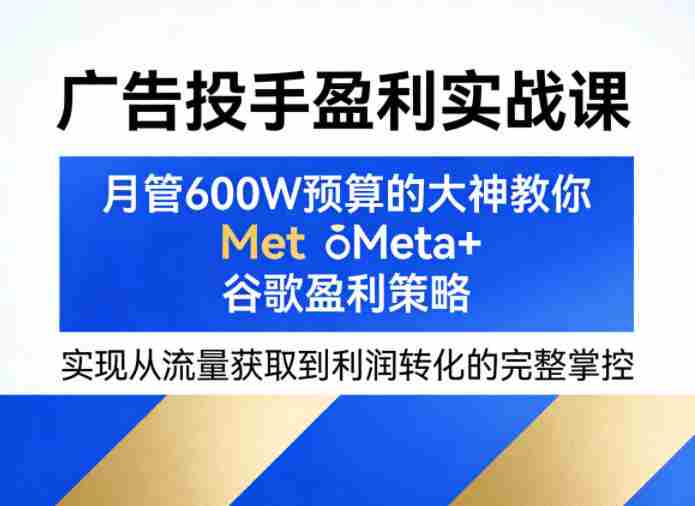广告投手盈利实战课，月管600W预算的大神教你Meta+谷歌盈利策略，实现从流量获取到利润转化的完整掌控-金启创业网 - 网上赚钱方法教程大全 - www.jinqi6.top