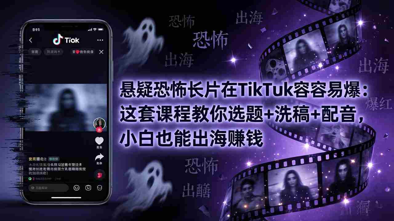 （18220期）悬疑恐怖长片在TikTok最容易爆：这套课程教你选题+洗稿+配音，小白也能出海赚钱-金启创业网 - 网上赚钱方法教程大全 - www.jinqi6.top