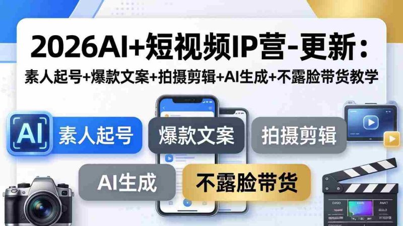 （17932期）2026AI+短视频IP营-更新：素人起号+爆款文案+拍摄剪辑+AI生成+不露脸带货教学-金启创业网 - 网上赚钱方法教程大全 - www.jinqi6.top