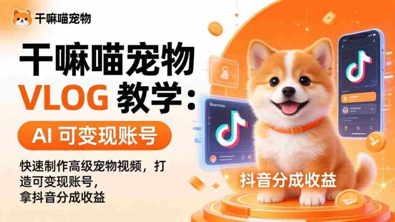 （17888期）干嘛喵宠物 VLOG 教学：AI 快速制作高级宠物视频，打造可变现账号，拿抖音分成收益-金启创业网 - 网上赚钱方法教程大全 - www.jinqi6.top