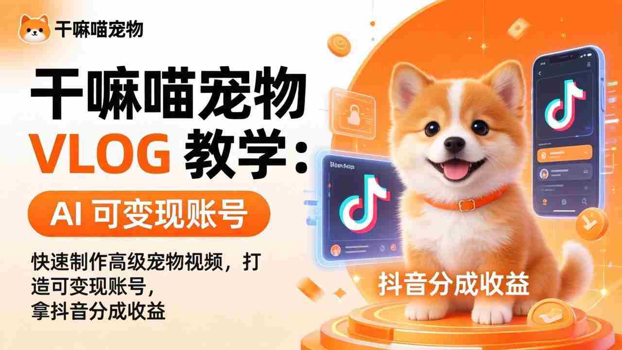 （17888期）干嘛喵宠物 VLOG 教学：AI 快速制作高级宠物视频，打造可变现账号，拿抖音分成收益-金启创业网 - 网上赚钱方法教程大全 - www.jinqi6.top