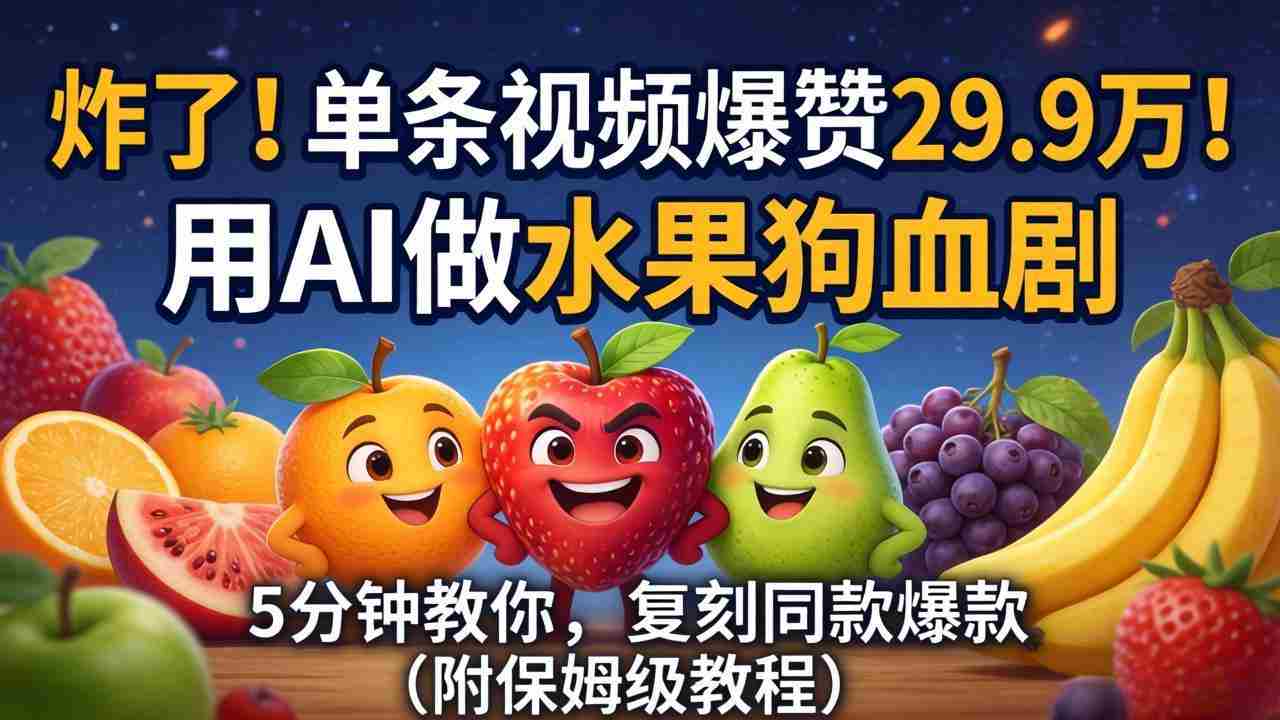 （18206期）炸了！单条视频爆赞 29.9 万！用 AI 做水果狗血剧，5 分钟教你，复刻同款爆款（附保姆级教程）-金启创业网 - 网上赚钱方法教程大全 - www.jinqi6.top