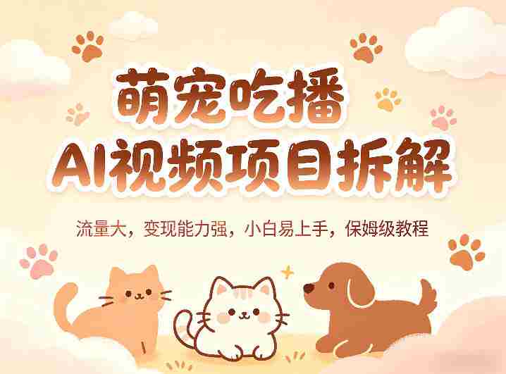萌宠吃播AI视频项目拆解，流量大，变现能力强，小白易上手，保姆级教程-金启创业网 - 网上赚钱方法教程大全 - www.jinqi6.top