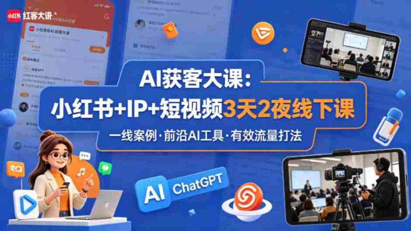AI获客大课小红书+IP+短视频3天2夜线下课,用最真实的一线案例,最前沿的AI工具,最有效的流量打法-金启创业网 - 网上赚钱方法教程大全 - www.jinqi6.top