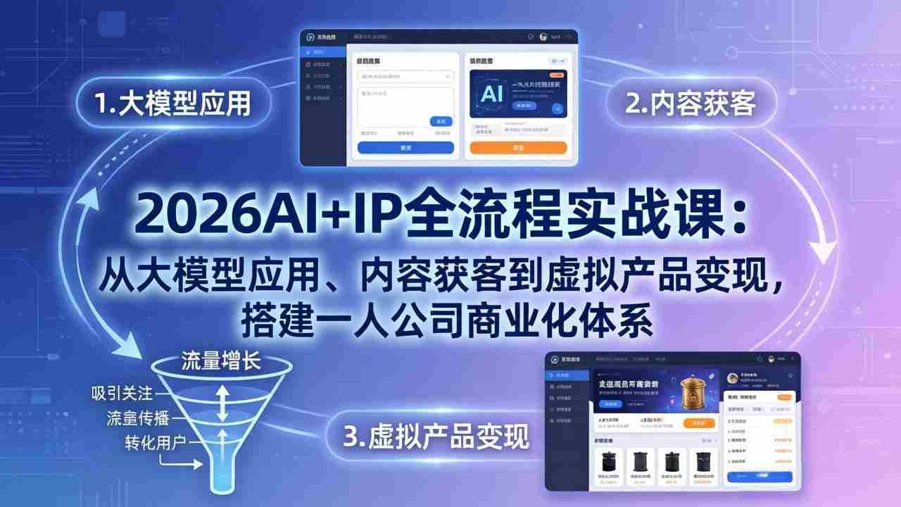 （17863期）2026AI+IP全流程实战课：从大模型应用、内容获客到虚拟产品变现，搭建一人公司商业化体系-金启创业网 - 网上赚钱方法教程大全 - www.jinqi6.top