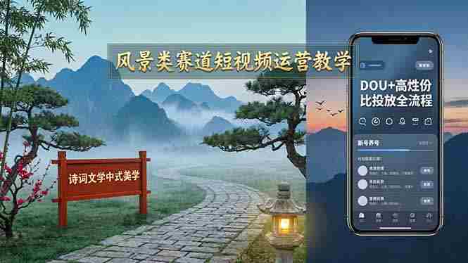 （17992期）风景类赛道短视频运营教学：诗词文学中式美学，新号养号对标账号定位，DOU+高性价比投放全流程-金启创业网 - 网上赚钱方法教程大全 - www.jinqi6.top