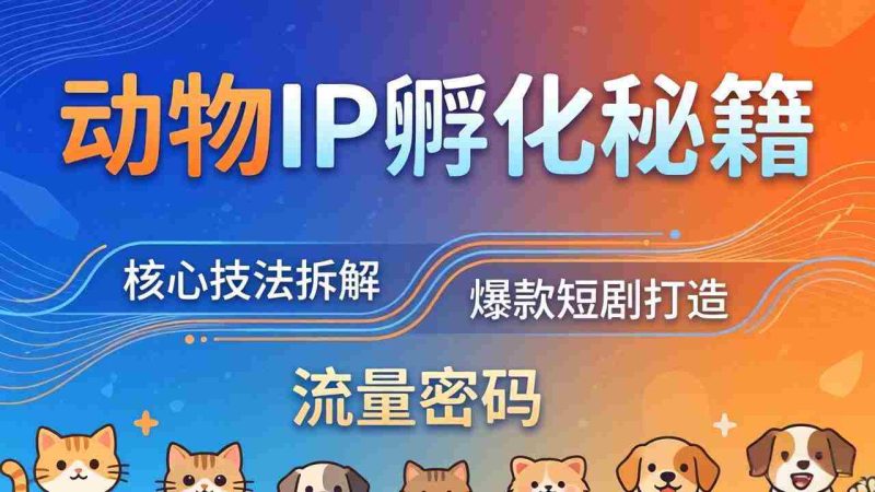 （18207期）动物IP孵化全套秘籍，三大核心技法拆解，打造爆款萌宠短剧，轻松拿捏赛道流量密码-金启创业网 - 网上赚钱方法教程大全 - www.jinqi6.top